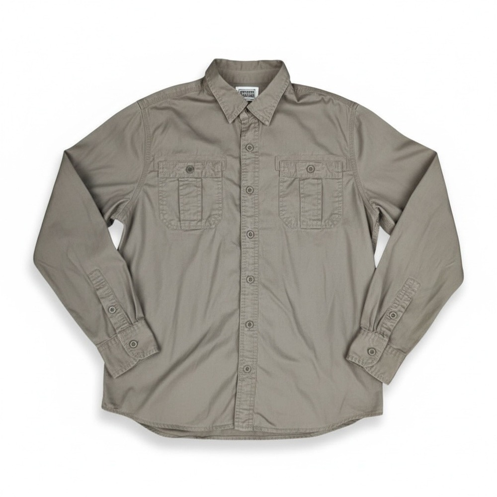 Converse One Star Mens Khaki Long Sleeve Utility Button Down Work Shirt Large - Picture 2 of 6